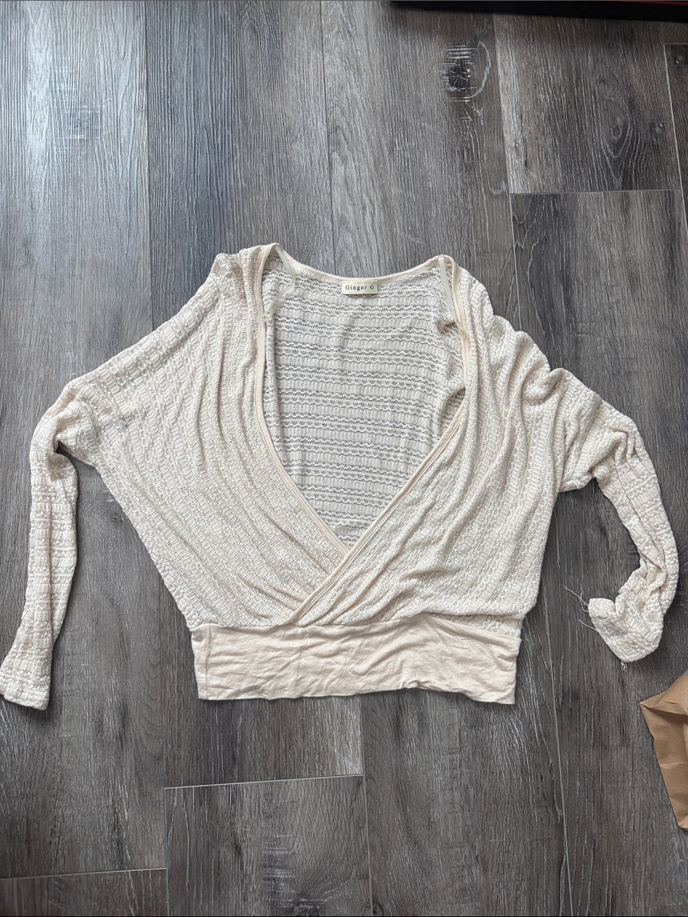 Ginger G Cream Cropped Wrap-Front Long Sleeve Top